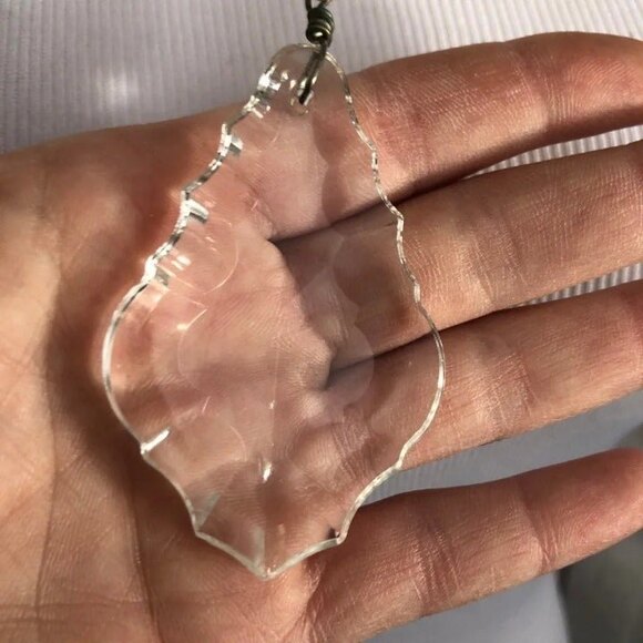 Faceted Clear Pendant on Tan Leather Necklace - Picture 4 of 10